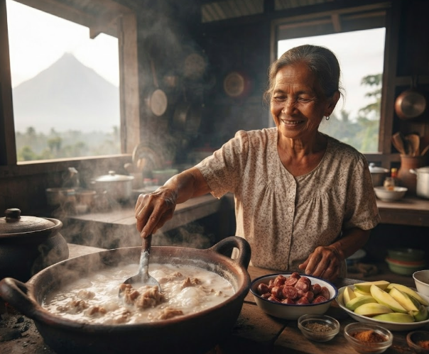 Traditional Local Cooking with a View of Mayon